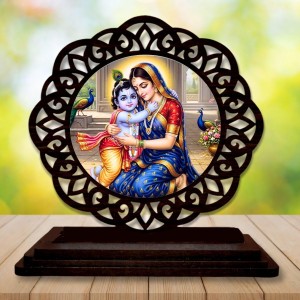 Car Desk/Table Top Yashodha and Krishna Wooden Showpiece 3x4 Inches, Compact & Stylish Spiritual Display for Car, Home & Office (Pack of 1) (F19766)