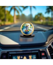 Car Desk/Table Top Lord Krishna Metal Golden Photo Stand 2x2 Inches, Compact & Stylish Spiritual Display for Car, Home & Office (Pack of 1) (F18586)