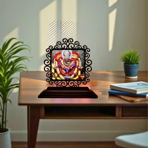 Car Desk/Table Top Maa Sharda of Maihar Wooden Showpiece 3x4 Inches, Compact & Stylish Spiritual Display for Car, Home & Office (Pack of 1) (F19783)
