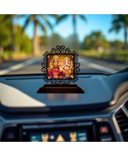 Car Desk/Table Top Lord Ganesha and Lakshmi Wooden Showpiece 3x4 Inches, Compact & Stylish Spiritual Display for Car, Home & Office (Pack of 1) (F19821)
