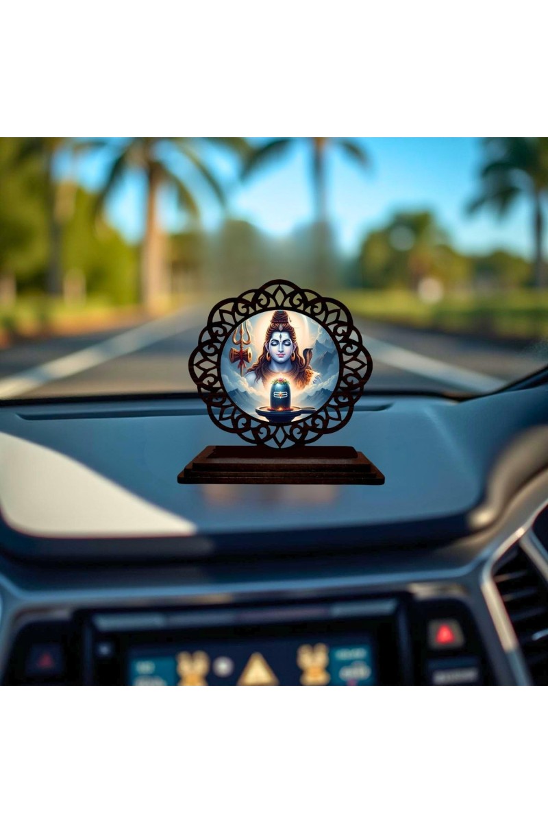 Car Desk/Table Top Lord Shiva Wooden Showpiece 3x4 Inches, Compact & Stylish Spiritual Display for Car, Home & Office (Pack of 1) (F19700)