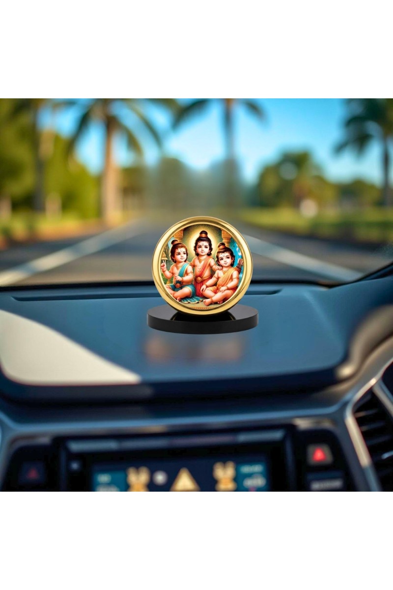 Car Desk/Table Top Rama Lakshmana Bharatha Metal Golden Photo Stand 2x2 Inches, Compact & Stylish Spiritual Display for Car, Home & Office (Pack of 1) (F18532)