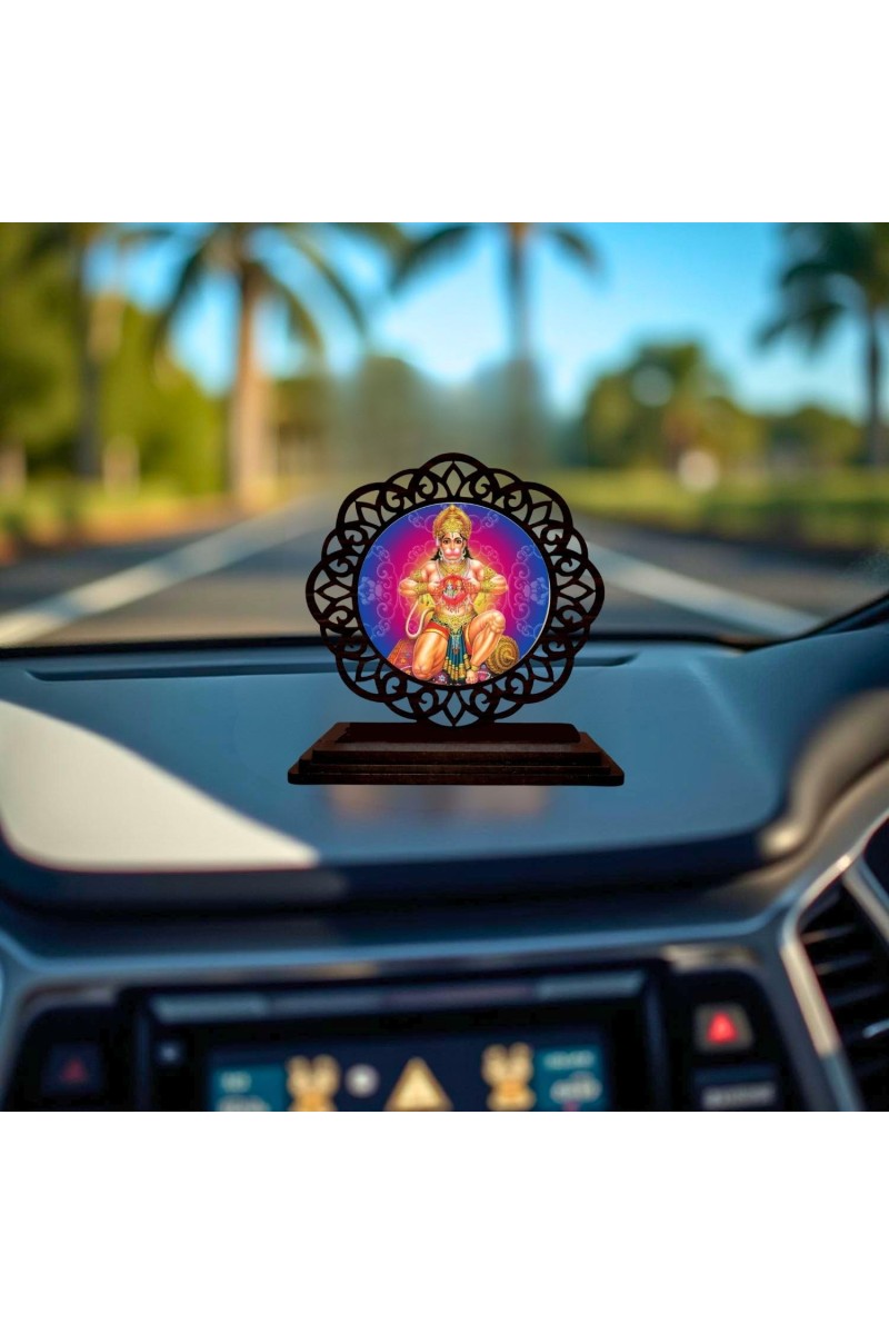 Car Desk/Table Top Lord Hanuman Wooden Showpiece 3x4 Inches, Compact & Stylish Spiritual Display for Car, Home & Office (Pack of 1) (F19606)