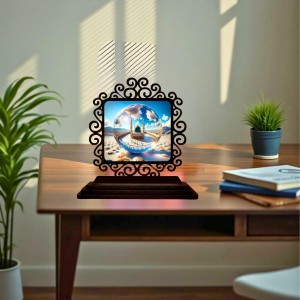 Car Desk/Table Top Muccaa Masidh Wooden Showpiece 3x4 Inches, Compact & Stylish Spiritual Display for Car, Home & Office (Pack of 1) (F19867)