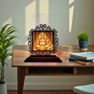 Car Desk/Table Top Lord Kubera Wooden Showpiece 3x4 Inches, Compact & Stylish Spiritual Display for Car, Home & Office (Pack of 1) (F19835)