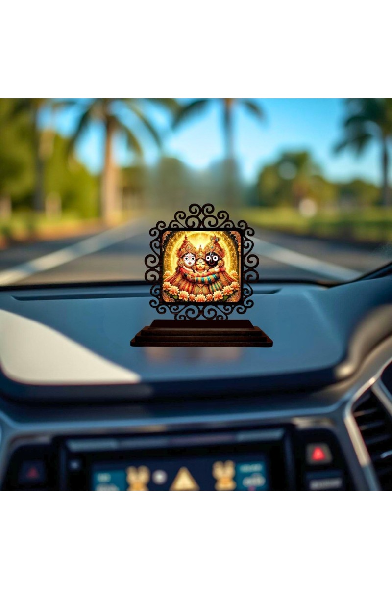 Car Desk/Table Top Lord Jagannath Wooden Showpiece 3x4 Inches, Compact & Stylish Spiritual Display for Car, Home & Office (Pack of 1) (F19853)