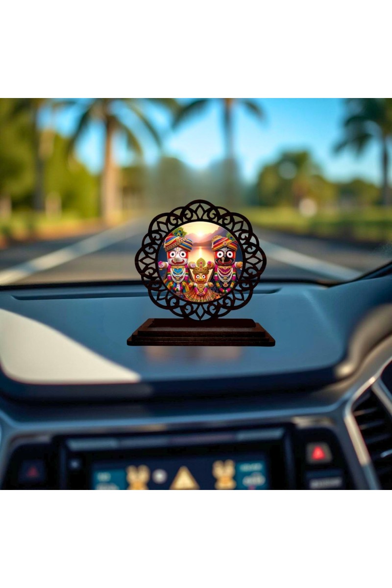 Car Desk/Table Top Lord Jagannath Wooden Showpiece 3x4 Inches, Compact & Stylish Spiritual Display for Car, Home & Office (Pack of 1) (F19768)