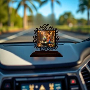 Car Desk/Table Top Lord Karthikeya Wooden Showpiece 3x4 Inches, Compact & Stylish Spiritual Display for Car, Home & Office (Pack of 1) (F19995)