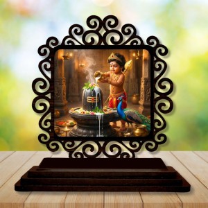 Car Desk/Table Top Lord Karthikeya Wooden Showpiece 3x4 Inches, Compact & Stylish Spiritual Display for Car, Home & Office (Pack of 1) (F19995)