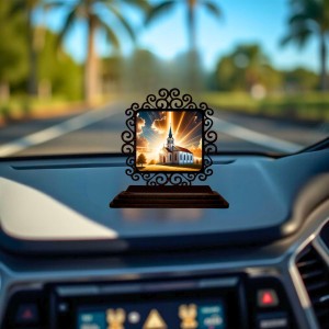 Car Desk/Table Top Beautiful Church Wooden Showpiece 3x4 Inches, Compact & Stylish Spiritual Display for Car, Home & Office (Pack of 1) (F19896)