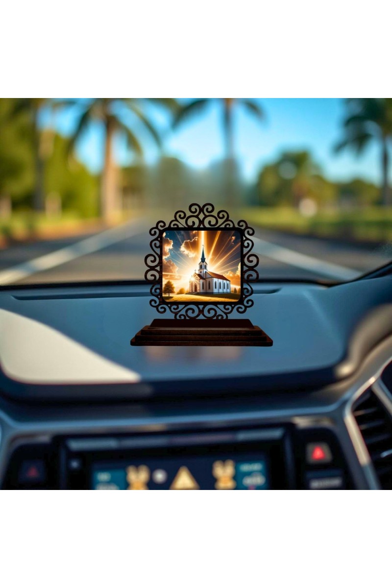 Car Desk/Table Top Beautiful Church Wooden Showpiece 3x4 Inches, Compact & Stylish Spiritual Display for Car, Home & Office (Pack of 1) (F19896)