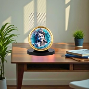 Car Desk/Table Top Lord Krishna Metal Golden Photo Stand 2x2 Inches, Compact & Stylish Spiritual Display for Car, Home & Office (Pack of 1) (F18454)