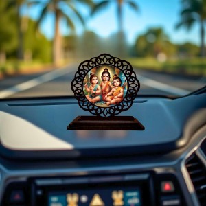 Car Desk/Table Top Rama Lakshmana Bharatha Wooden Showpiece 3x4 Inches, Compact & Stylish Spiritual Display for Car, Home & Office (Pack of 1) (F19641)