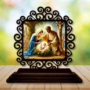 Car Desk/Table Top Jesus and Merry Wooden Showpiece 3x4 Inches, Compact & Stylish Spiritual Display for Car, Home & Office (Pack of 1) (F20021) Car Desk/Table Top Jesus and Merry Wooden Showpiece 3x4 Inches, Compact & Stylish Spiritual Display for Car, Home & Office (Pack of 1) (F20021)