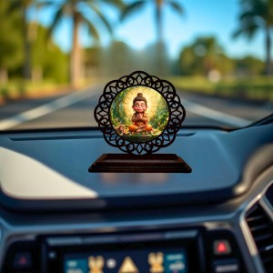 Car Desk/Table Top Lord Hanuman Wooden Showpiece 3x4 Inches, Compact & Stylish Spiritual Display for Car, Home & Office (Pack of 1) (F19755)