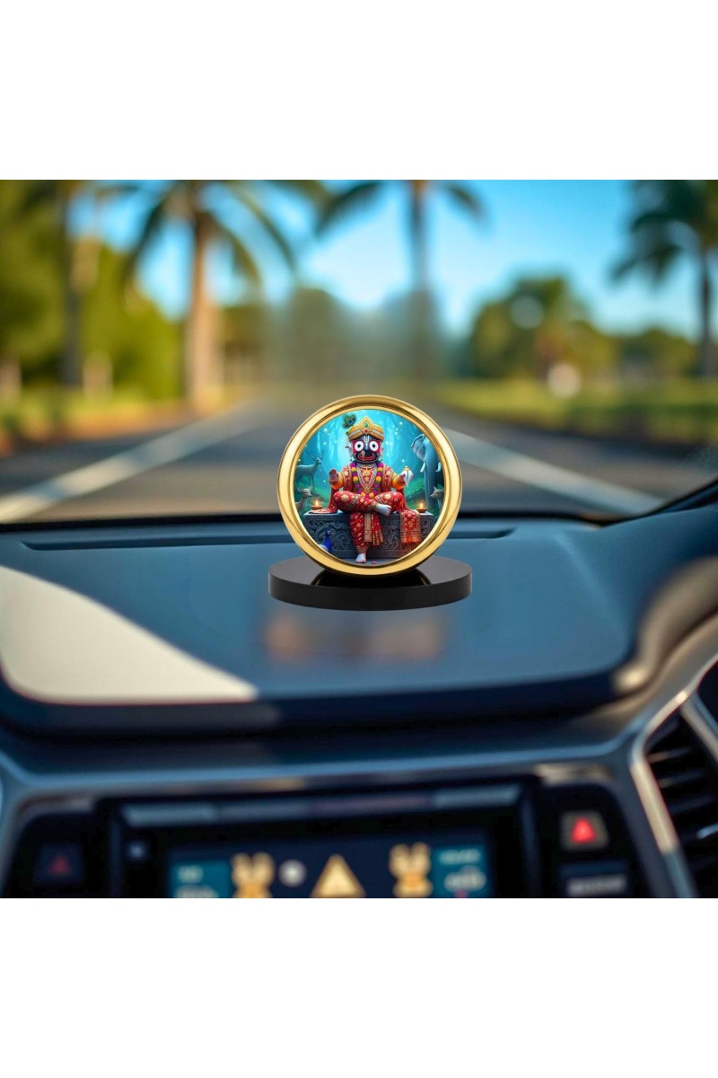 Car Desk/Table Top Lord Jagannath Metal Golden Photo Stand 2x2 Inches, Compact & Stylish Spiritual Display for Car, Home & Office (Pack of 1) (F18751)