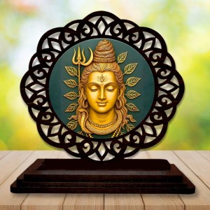 Car Desk/Table Top Lord Shiva Wooden Showpiece 3x4 Inches, Compact & Stylish Spiritual Display for Car, Home & Office (Pack of 1) (F19667)