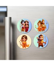 Krishna, Radha, and Ganesha. Fridge Magnets 4 Piece Set | 3 Inch Round Wall Fridge Decor (F22755)