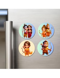 Krishna, Radha, and Ganesha. Fridge Magnets 4 Piece Set | 3 Inch Round Wall Fridge Decor (F22755)