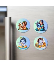 Lakshmi, Saraswati, Kalaratri, and Kali. Fridge Magnets 4 Piece Set | 3 Inch Round Wall Fridge Decor (F22751)