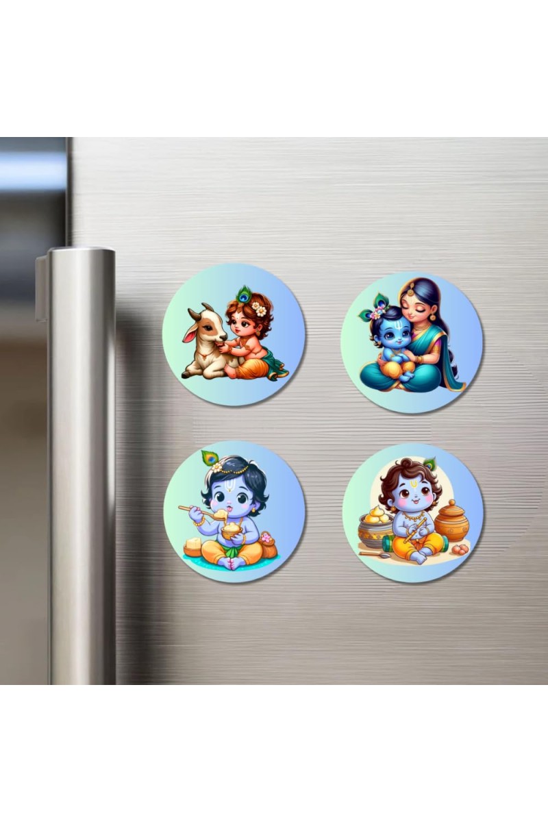 Lakshmi, Saraswati, Kalaratri, and Kali. Fridge Magnets 4 Piece Set | 3 Inch Round Wall Fridge Decor (F22751)