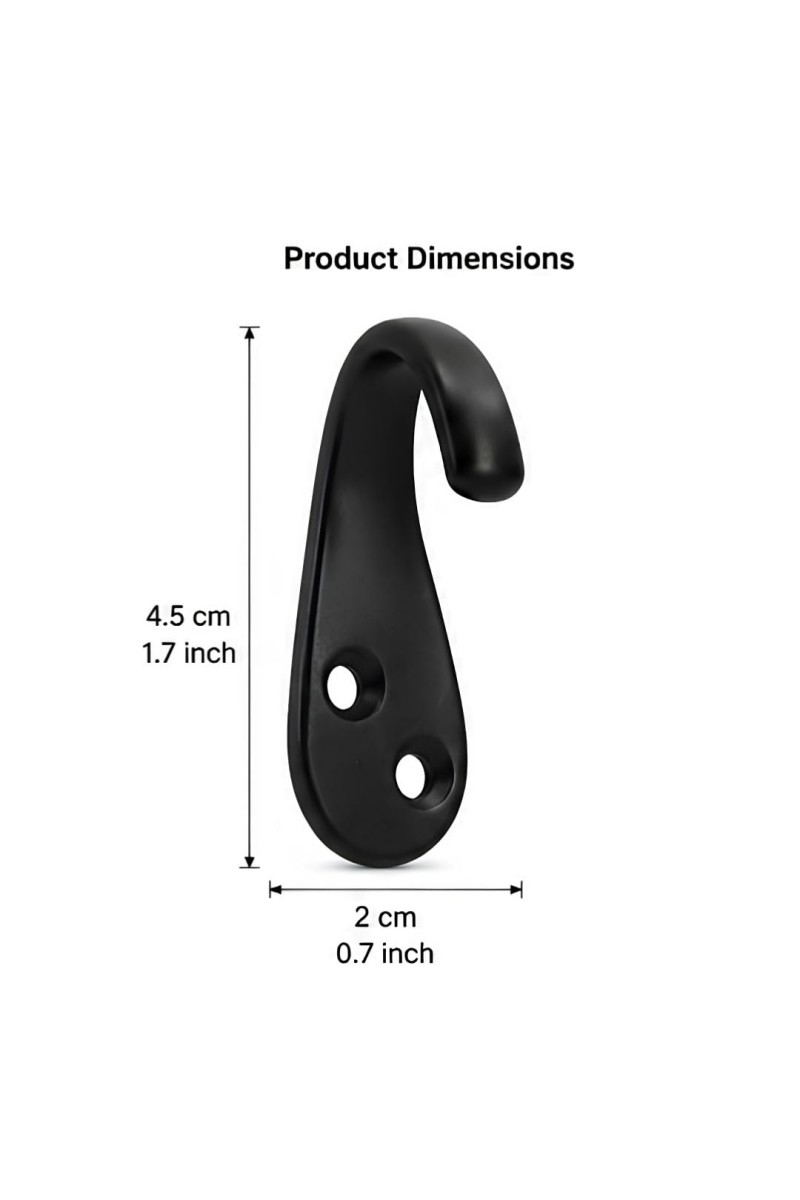 Black Metal Wall Hooks |Wall Mount Hooks for Clothes, Bags, Coats, Hats, Keys & Towels | Rust Resistant Curtain Holdback Hooks for Bathroom, Bedroom, Kitchen & Office | Includes 12 Screws | Pack of 6