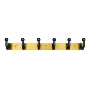 6-Hook Wall Mounted Coat Rack, Heavy Duty Metal Towel & Clothes Hanger with 3 Mounting Screws Included, Multipurpose Wall Hook for Entryway, Bathroom, Bedroom, Kitchen, Office â€“ Black & Gold