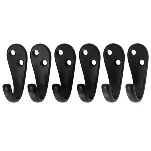 Black Metal Wall Hooks |Wall Mount Hooks for Clothes, Bags, Coats, Hats, Keys & Towels | Rust Resistant Curtain Holdback Hooks for Bathroom, Bedroom, Kitchen & Office | Includes 12 Screws | Pack of 6