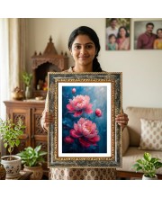 Peony Flower Painting Decorative Photo Frame With White Mount | Premium Wall & Tabletop Picture Frame | Home, Office & Temple Decoration | 8x12 Inch (Pack Of 1) (F32382)