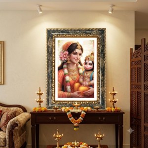 Hanuman Decorative Photo Frame With White Mount | Premium Wall & Tabletop Picture Frame | Home, Office & Temple Decoration | 10x14 Inch (Pack Of 1) (F31584)