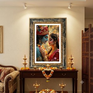 Radhaa Krishna Decorative Photo Frame With White Mount | Premium Wall & Tabletop Picture Frame | Home, Office & Temple Decoration | 8x12 Inch (Pack Of 1) (F31502)