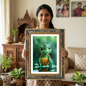 Turtle Decorative Photo Frame With White Mount | Premium Wall & Tabletop Picture Frame | Home, Office & Temple Decoration | 10x14 Inch (Pack Of 1) (F31475)