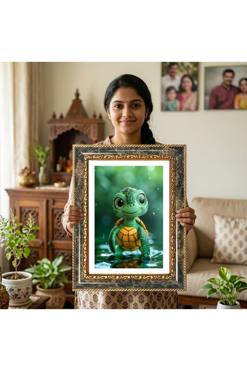 Turtle Decorative Photo Frame With White Mount | Premium Wall & Tabletop Picture Frame | Home, Office & Temple Decoration | 10x14 Inch (Pack Of 1) (F31475)