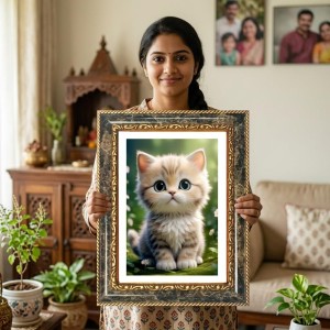 White Cats Holding A Bouquet Of Roses Decorative Photo Frame With White Mount | Premium Wall & Tabletop Picture Frame | Home, Office & Temple Decoration | 12x16 Inch (Pack Of 1) (F32546) White Cats Holding A Bouquet Of Roses Decorative Photo Frame With White Mount | Premium Wall & Tabletop Picture Frame | Home, Office & Temple Decoration | 12x16 Inch (Pack Of 1) (F32546)
