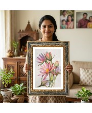 Pink And Purple Lotus Flowers. Decorative Photo Frame With White Mount | Premium Wall & Tabletop Picture Frame | Home, Office & Temple Decoration | 10x14 Inch (Pack Of 1) (F33192)