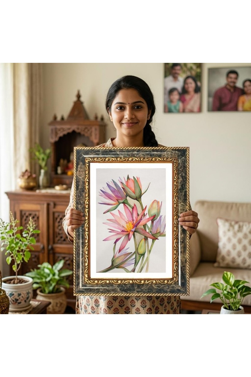 Pink And Purple Lotus Flowers. Decorative Photo Frame With White Mount | Premium Wall & Tabletop Picture Frame | Home, Office & Temple Decoration | 10x14 Inch (Pack Of 1) (F33192)
