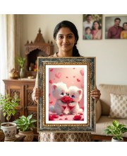 White Cats Holding A Bouquet Of Roses Decorative Photo Frame With White Mount | Premium Wall & Tabletop Picture Frame | Home, Office & Temple Decoration | 10x14 Inch (Pack Of 1) (F32546)