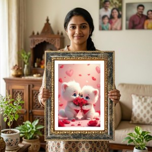 White Cats Holding A Bouquet Of Roses Decorative Photo Frame With White Mount | Premium Wall & Tabletop Picture Frame | Home, Office & Temple Decoration | 8x12 Inch (Pack Of 1) (F32546) White Cats Holding A Bouquet Of Roses Decorative Photo Frame With White Mount | Premium Wall & Tabletop Picture Frame | Home, Office & Temple Decoration | 8x12 Inch (Pack Of 1) (F32546)