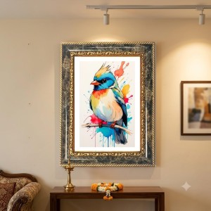 Vibrant Bird Painting Decorative Photo Frame With White Mount | Premium Wall & Tabletop Picture Frame | Home, Office & Temple Decoration | 8x12 Inch (Pack Of 1) (F32368)