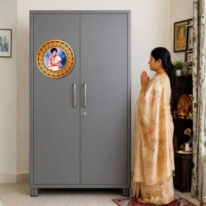 Paramahansa Yogananda Fridge Magnet Wooden | Glossy Sublimation Print | 4x4 Inch | Strong Magnet Back | Decorative Magnet for Fridge, Almirah & Temple Decor (F23736)