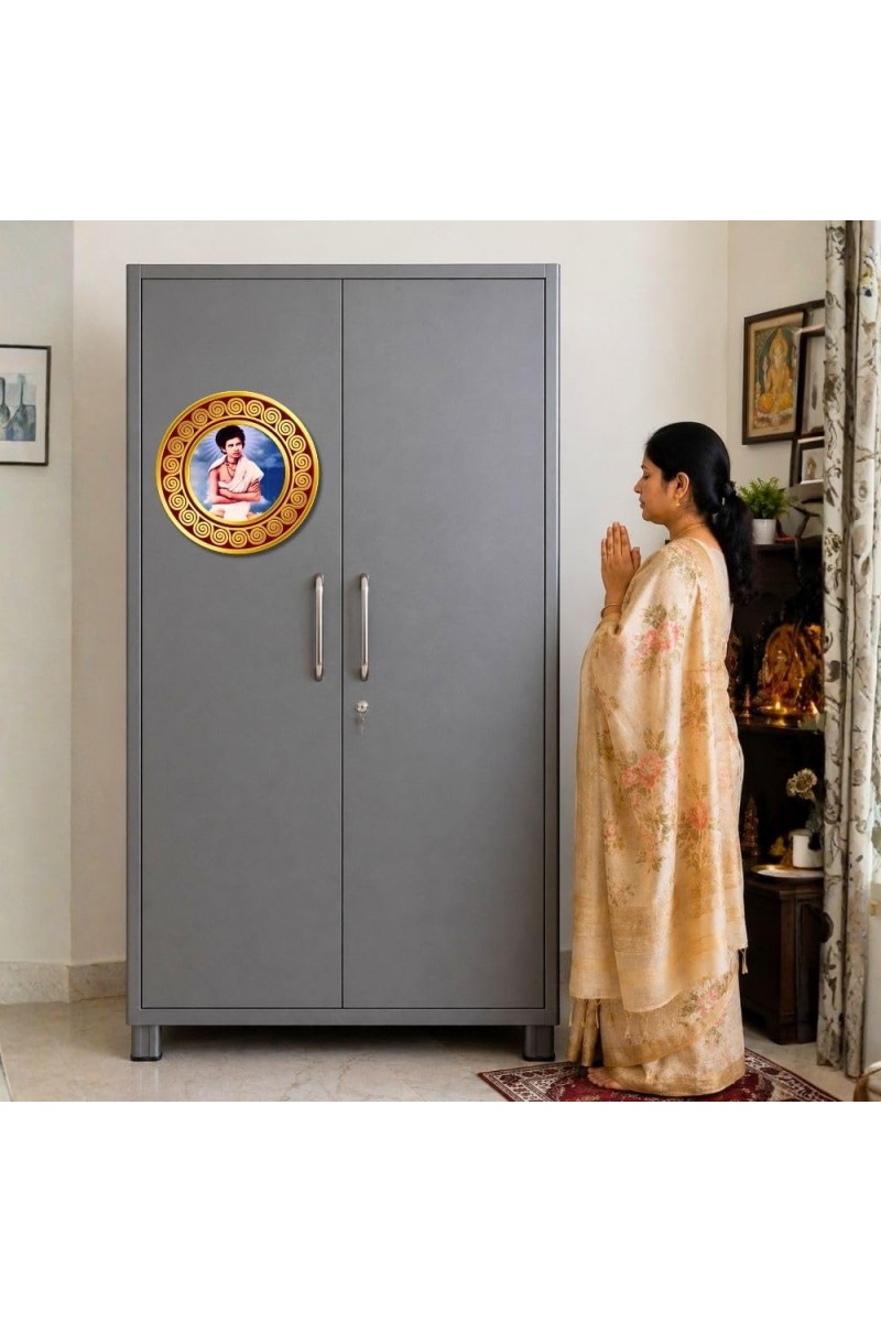 Paramahansa Yogananda Fridge Magnet Wooden | Glossy Sublimation Print | 4x4 Inch | Strong Magnet Back | Decorative Magnet for Fridge, Almirah & Temple Decor (F23736)