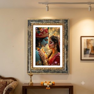 Radhaa Krishna Decorative Photo Frame With White Mount | Premium Wall & Tabletop Picture Frame | Home, Office & Temple Decoration | 8x12 Inch (Pack Of 1) (F31502)