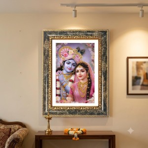 Radhaa Krishna Decorative Photo Frame With White Mount | Premium Wall & Tabletop Picture Frame | Home, Office & Temple Decoration | 10x14 Inch (Pack Of 1) (F33031)