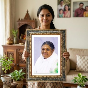 Mata Amritanandamayi Decorative Photo Frame With White Mount | Premium Wall & Tabletop Picture Frame | Home, Office & Temple Decoration | 8x12 Inch (Pack Of 1) (F33188)