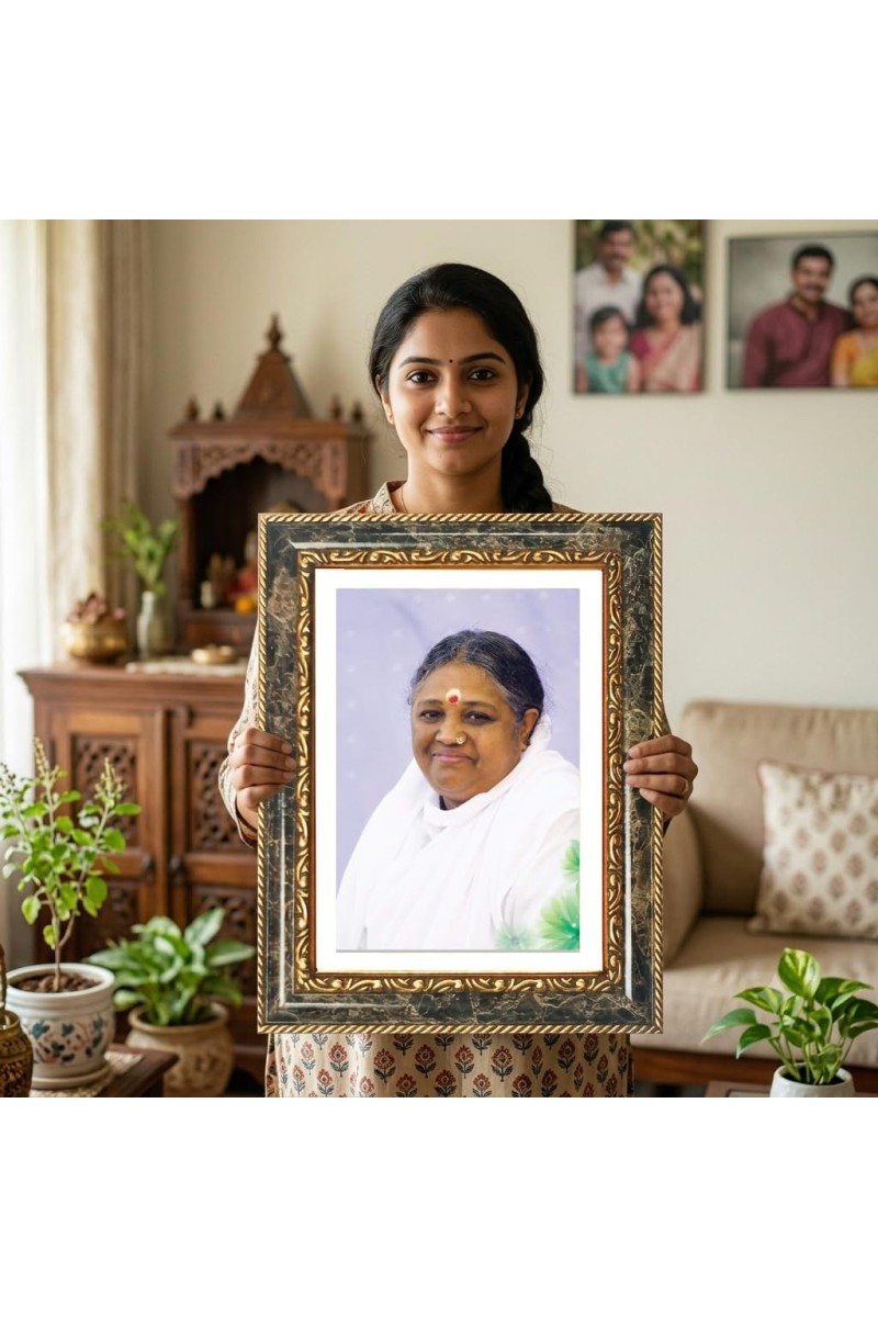 Mata Amritanandamayi Decorative Photo Frame With White Mount | Premium Wall & Tabletop Picture Frame | Home, Office & Temple Decoration | 8x12 Inch (Pack Of 1) (F33188)