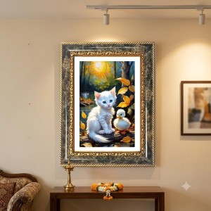 White Cat And A Duckling Decorative Photo Frame With White Mount | Premium Wall & Tabletop Picture Frame | Home, Office & Temple Decoration | 10x14 Inch (Pack Of 1) (F31412) White Cat And A Duckling Decorative Photo Frame With White Mount | Premium Wall & Tabletop Picture Frame | Home, Office & Temple Decoration | 10x14 Inch (Pack Of 1) (F31412)