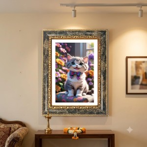 Vibrant Blue Portrait Of A Woman Decorative Photo Frame With White Mount | Premium Wall & Tabletop Picture Frame | Home, Office & Temple Decoration | 12x16 Inch (Pack Of 1) (F32551)