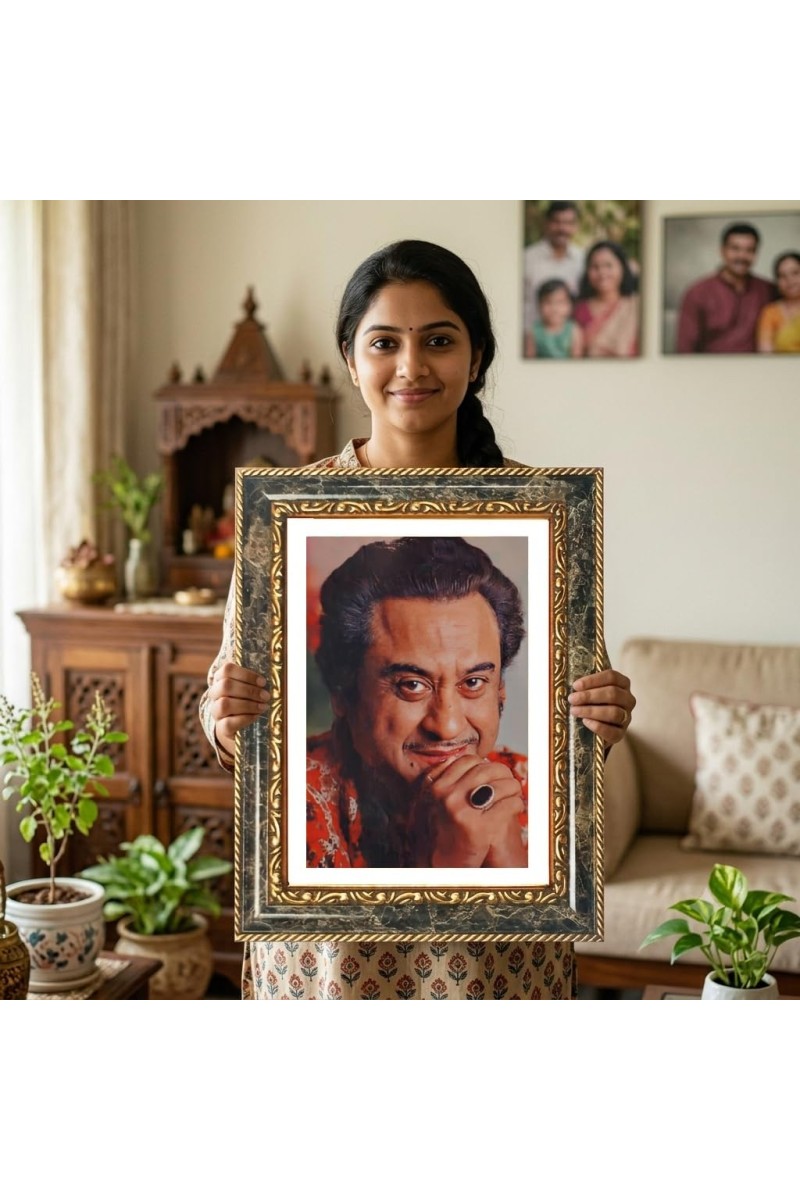 Kishore Kumar Portrait Decorative Photo Frame With White Mount | Premium Wall & Tabletop Picture Frame | Home, Office & Temple Decoration | 8x12 Inch (Pack Of 1) (F33113)