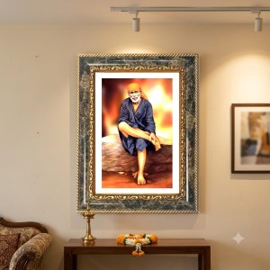 Sai Baba Decorative Photo Frame With White Mount | Premium Wall & Tabletop Picture Frame | Home, Office & Temple Decoration | 8x12 Inch (Pack Of 1) (F31269)