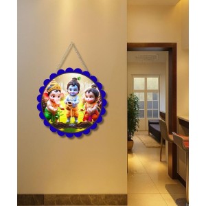 Lord Little Krishna And Ganesha And Hanuman Wall Hanging Photo Frame | 8 Inch Round Floral Design With Golden Hanging Chain | Decorative Religious Wall Decor For Home, Office, Temple & Pooja Room (F21 Lord Little Krishna And Ganesha And Hanuman Wall Hanging Photo Frame | 8 Inch Round Floral Design With Golden Hanging Chain | Decorative Religious Wall Decor For Home, Office, Temple & Pooja Room (F21